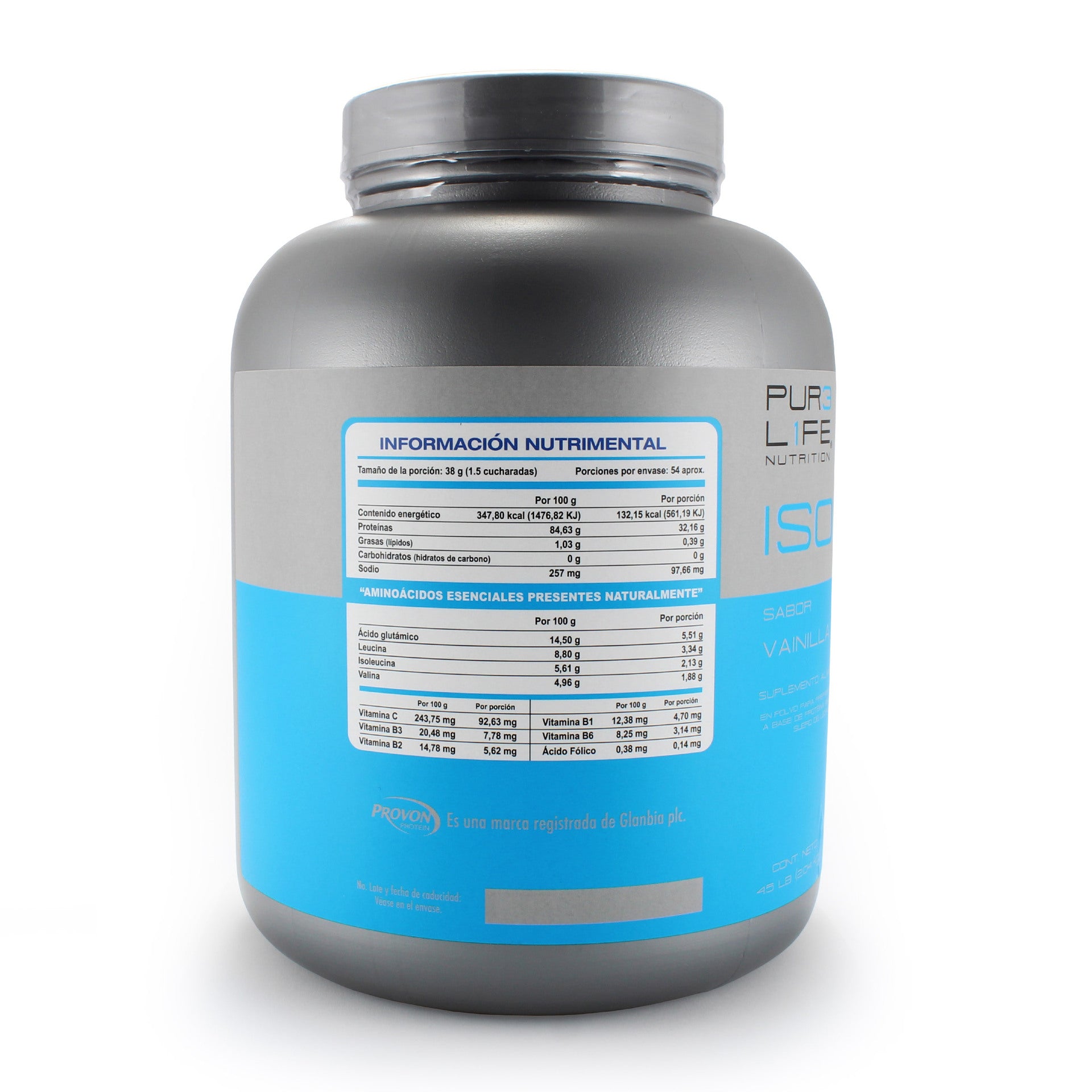 Pure Life Suplemento Gym Pre Entreno, Proteína Isolate 4.5 Libras (2.04 Kg) Con Vitamina C, Vitamina B Sabor Vainilla - 54 Porciones