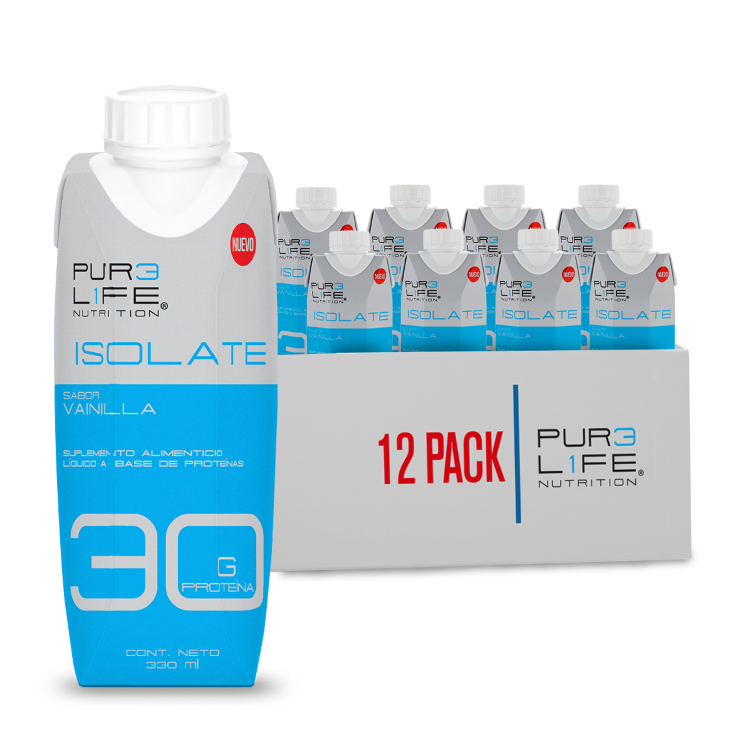 Pure Life Proteína Isolate Rtd, 12 Piezas 330 ml c/u. Sabor Vainilla