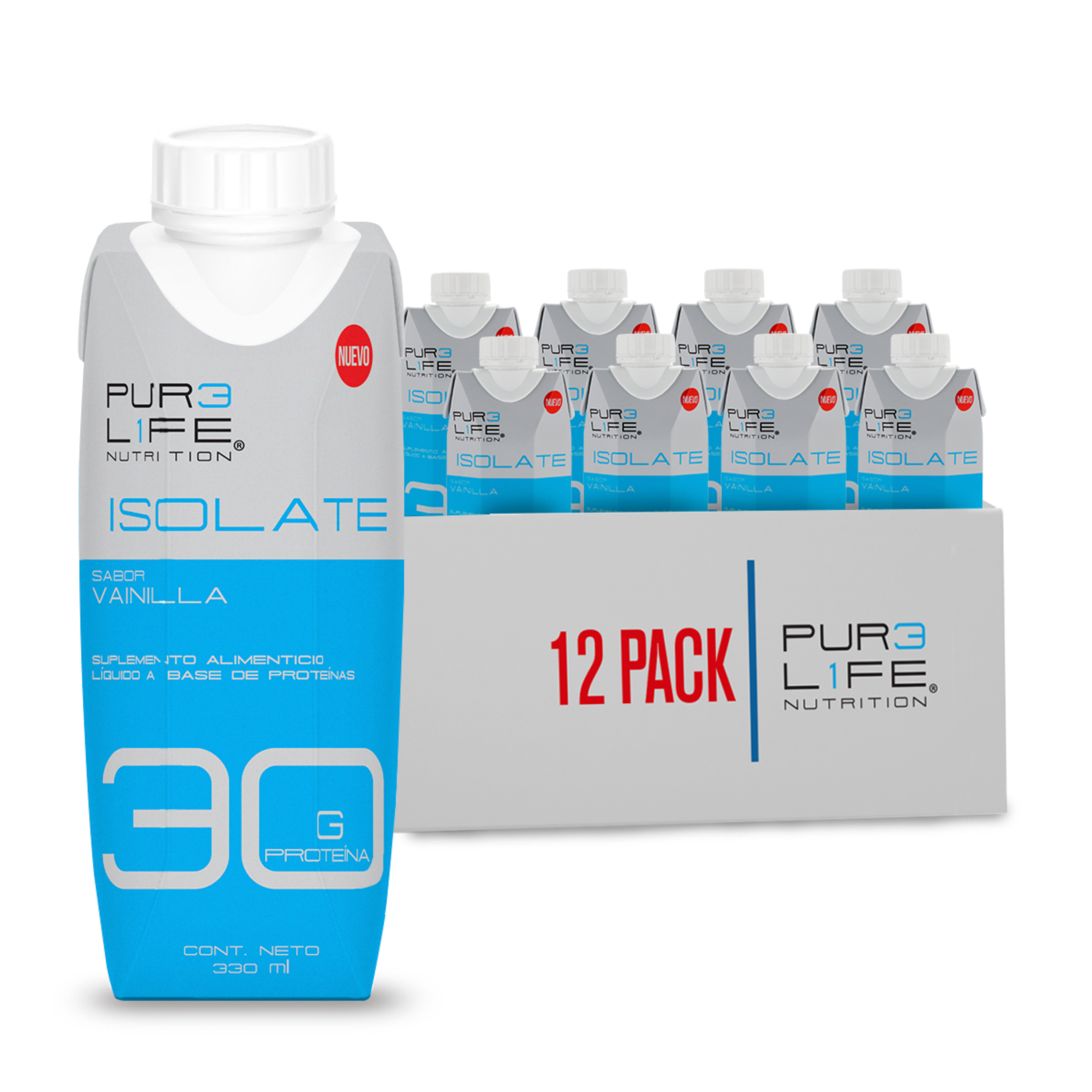 Pure Life Proteína Isolate Rtd, 12 Piezas 330 ml c/u. Sabor Vainilla