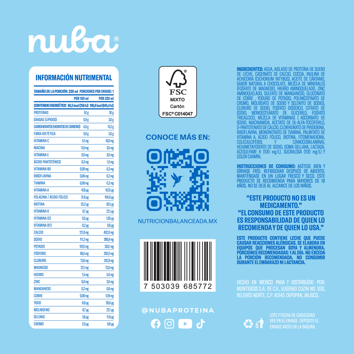 Nuba Proteína Bebida  12 Pack Sabor Chocolate