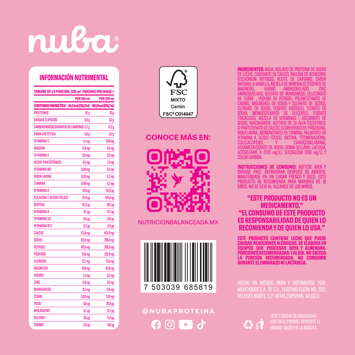 Nuba Proteína Bebida  12 Pack Sabor Vainilla
