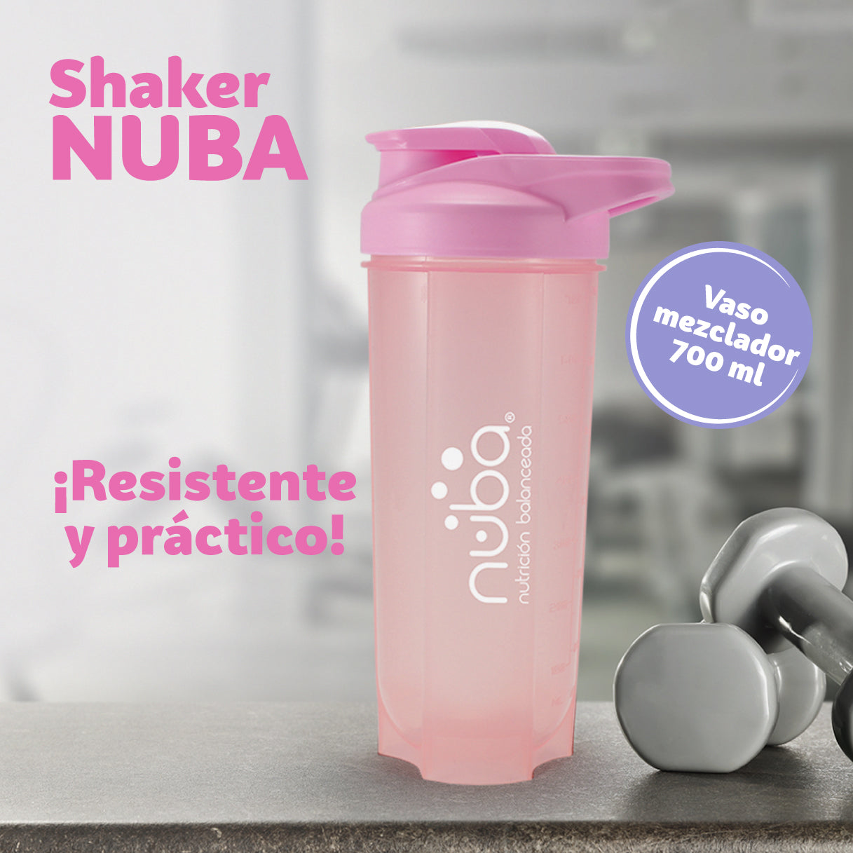 Nuba Vaso Shaker Mezclador de Plástico Color Rosa incluye 1 pieza Capacidad de 700 ml.