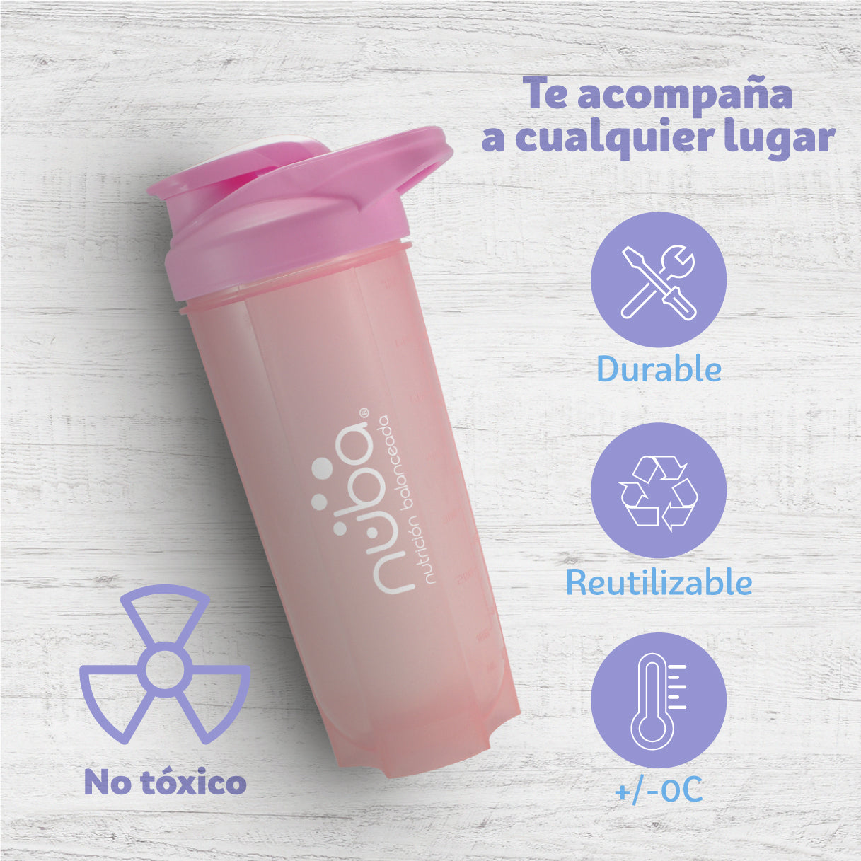 Nuba Vaso Shaker Mezclador de Plástico Color Rosa incluye 1 pieza Capacidad de 700 ml.