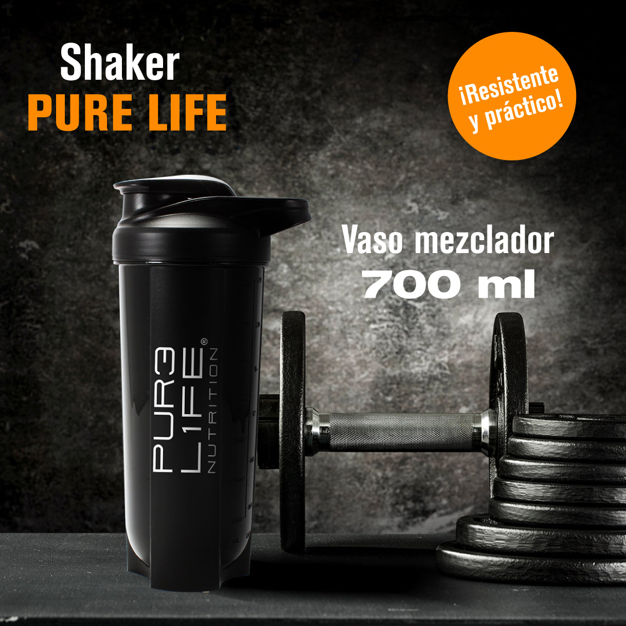 Pure Life Vaso Shaker Mezclador de Plástico Color Negro incluye 1 pieza Capacidad de 700 ml.